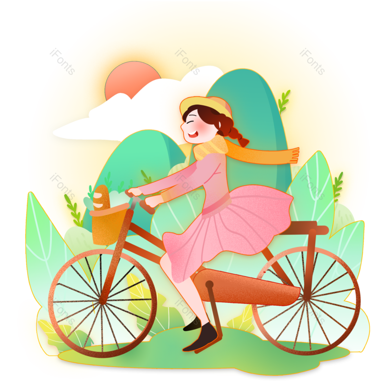 插画图片,春游元素,人物PNG,单车免抠素材